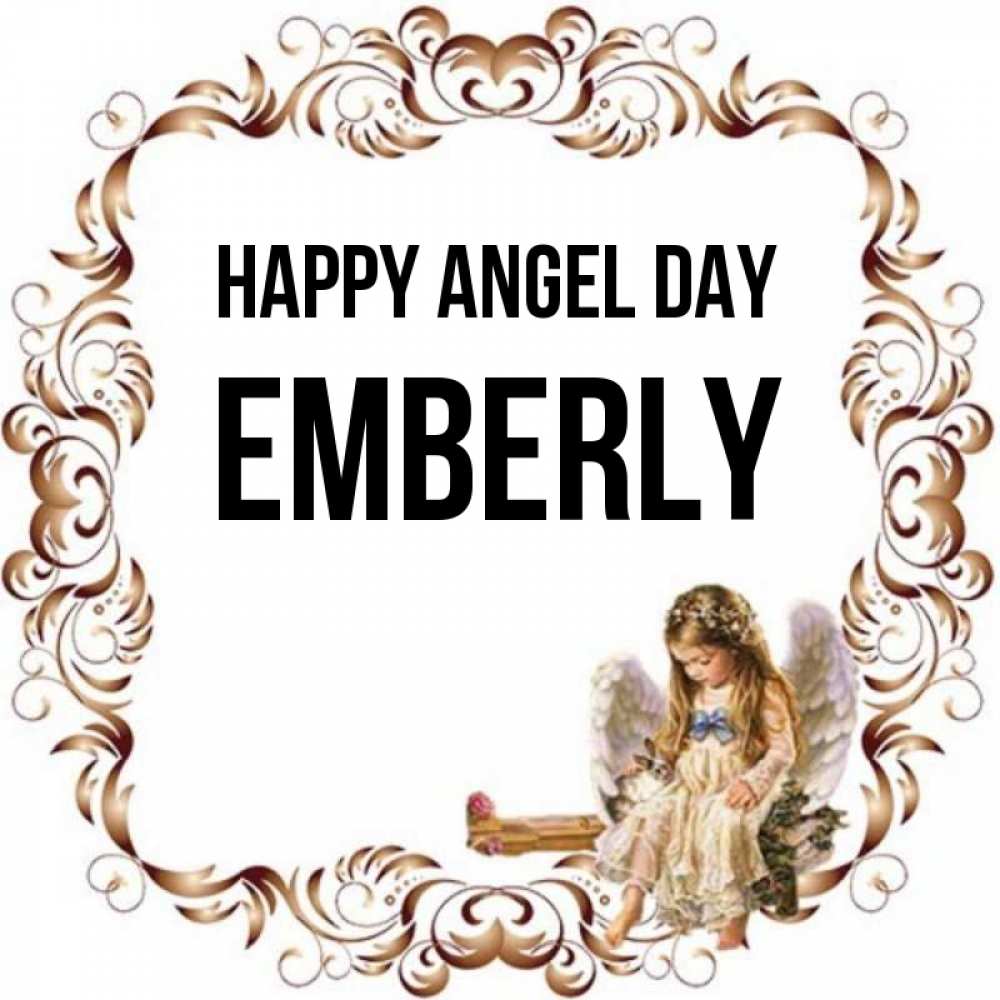 Greetings card с именем, Emberly happy angel day рамочка из перьев и ангелочек Greetings with text for free download 