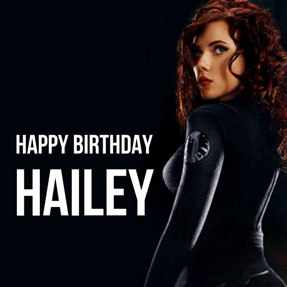 Greetings card с именем, Hailey Happy Birthday Марвел черная вдова Greetings with text for free download 