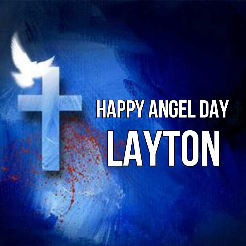 Greetings card с именем, Layton happy angel day Синий фон и птица Greetings with text for free download 