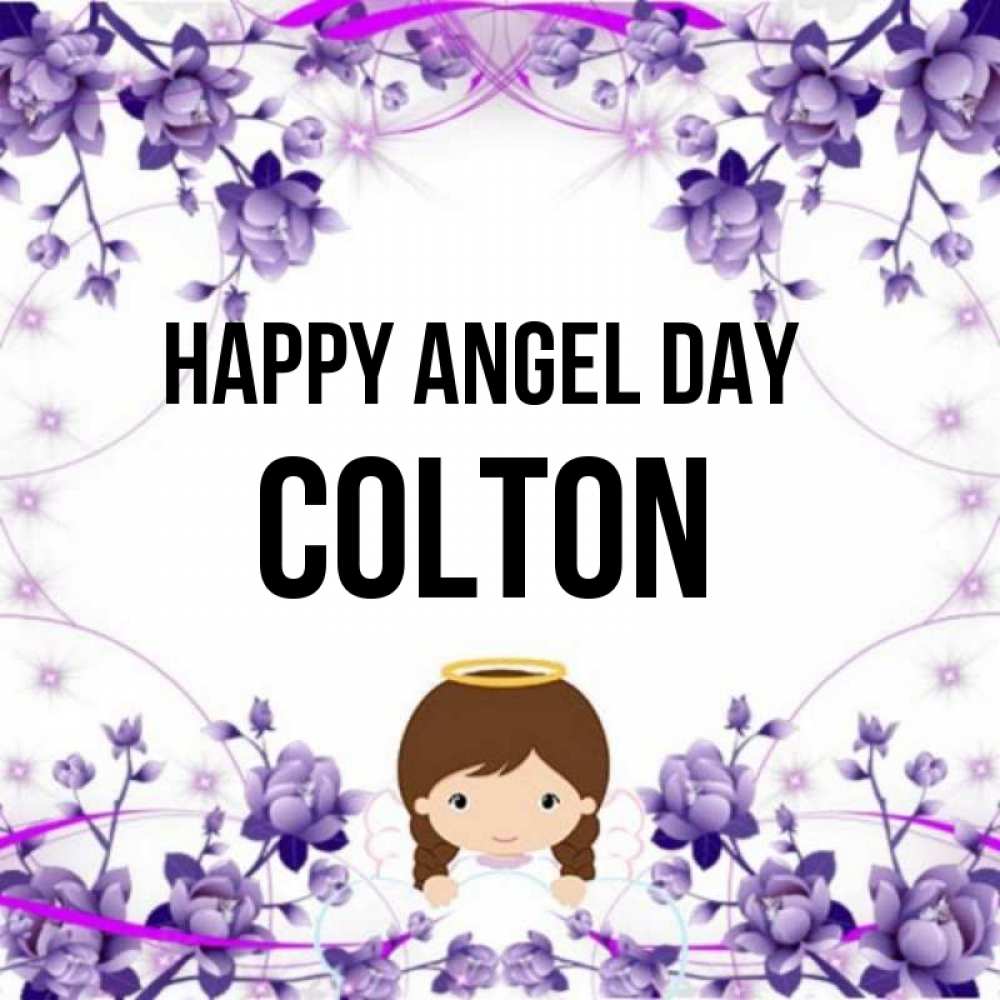 Greetings card с именем, Colton happy angel day с именинами в рамочке Greetings with text for free download 
