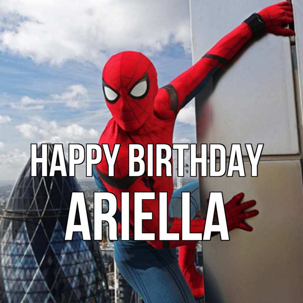 Greetings card с именем, Ariella Happy Birthday Марвел Greetings with text for free download 