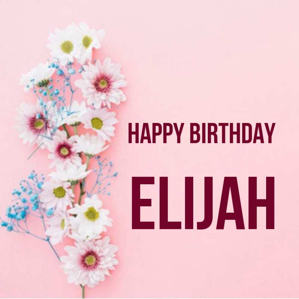 Greetings card с именем, Elijah Happy Birthday Родная моя с днем рождения тебя картинка с цветами белыми и голубыми Greetings with text for free download 