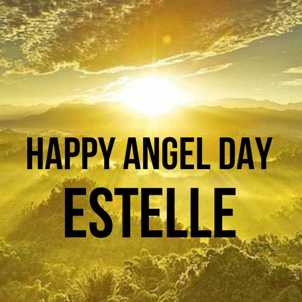 Greetings card с именем, Estelle happy angel day леса и небо в желтом Greetings with text for free download 