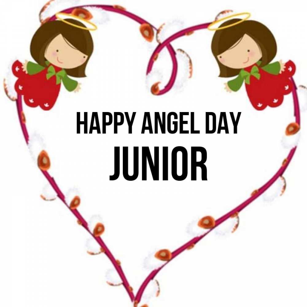 Greetings card с именем, Junior happy angel day рамочка в виде сердца Greetings with text for free download 