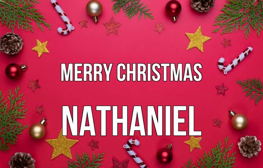 Greetings card с именем, Nathaniel Merry Christmas с рождеством Greetings with text for free download 