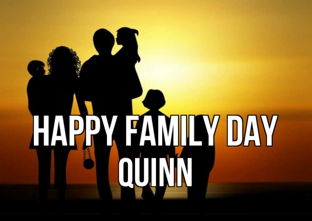 Greetings card с именем, Quinn happy family day Семья, закат, мама, папа, дети Greetings with text for free download 