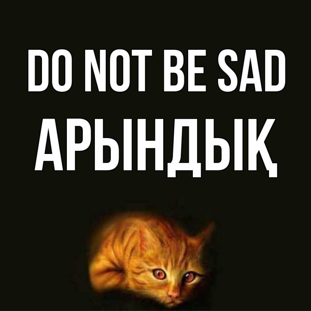 Greetings card с именем, Арындық Do not be sad лежащий кот в темноте Greetings with text for free download 