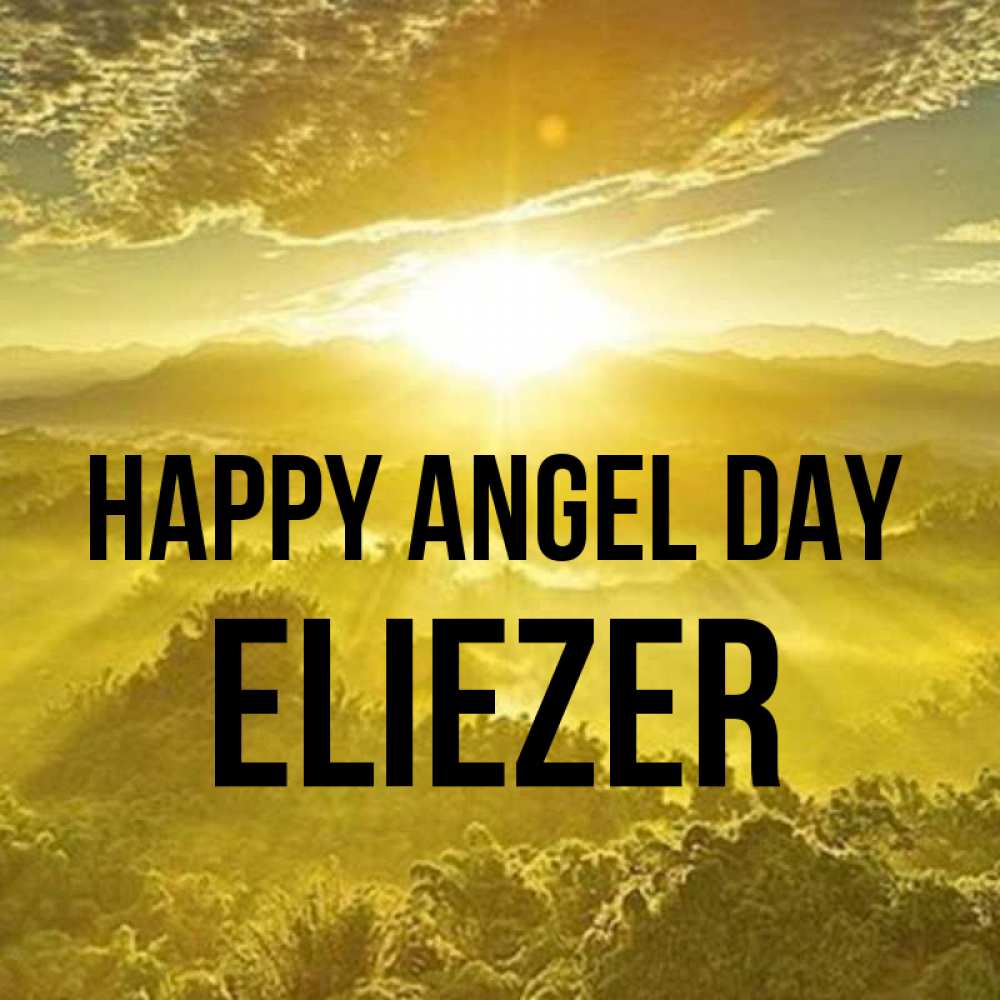 Greetings card с именем, Eliezer happy angel day леса и небо в желтом Greetings with text for free download 