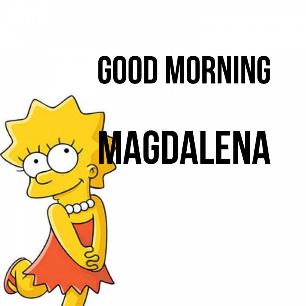 Greetings card с именем, Magdalena Good morning в платье и ожерелье Greetings with text for free download 