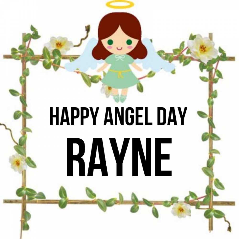 Greetings card с именем, Rayne happy angel day Ангел с нимбом Greetings with text for free download 