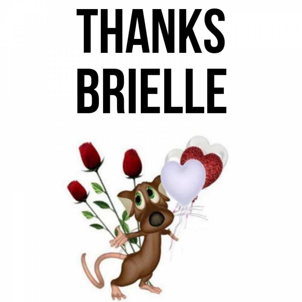 Greetings card с именем, Brielle Thanks песик с шариками в форме сердец Greetings with text for free download 