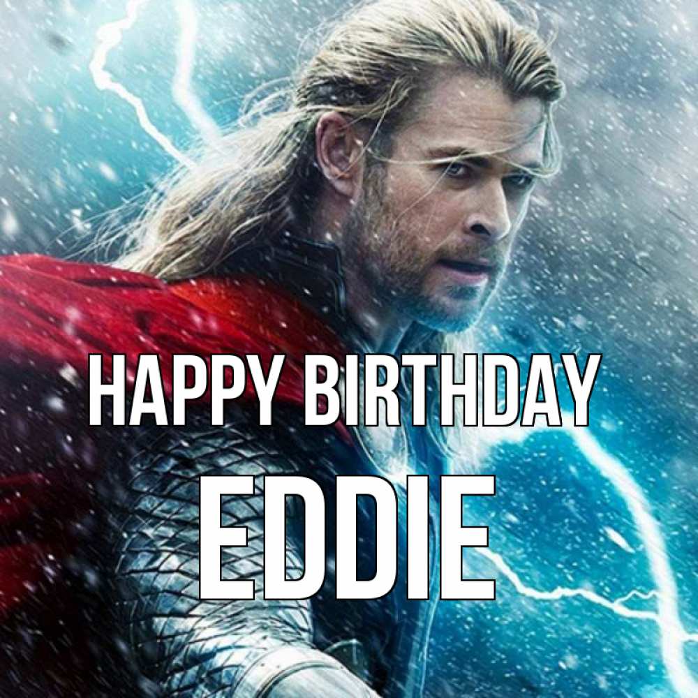 Greetings card с именем, Eddie Happy Birthday марвел боги Greetings with text for free download 
