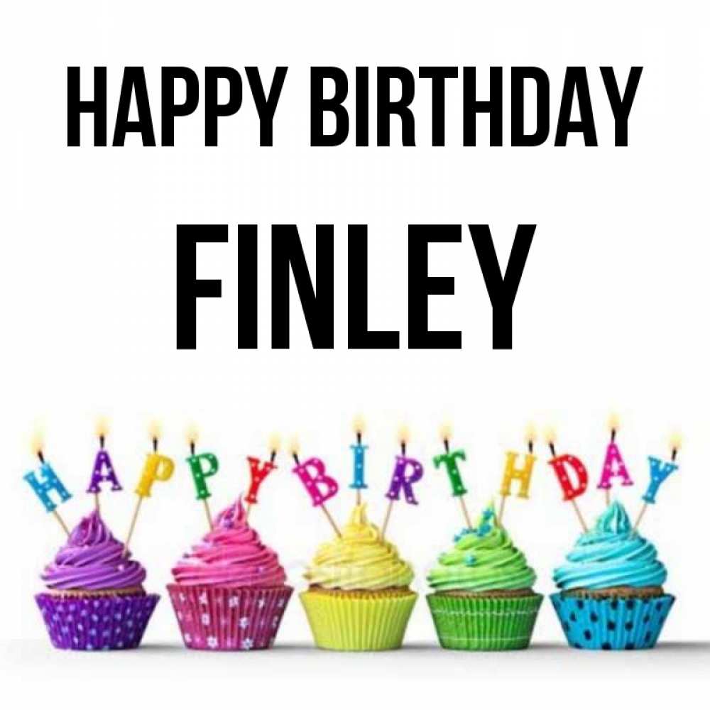 Greetings card с именем, Finley Happy Birthday открытка ко дню рождения с разноцветными вкусняшками Greetings with text for free download 