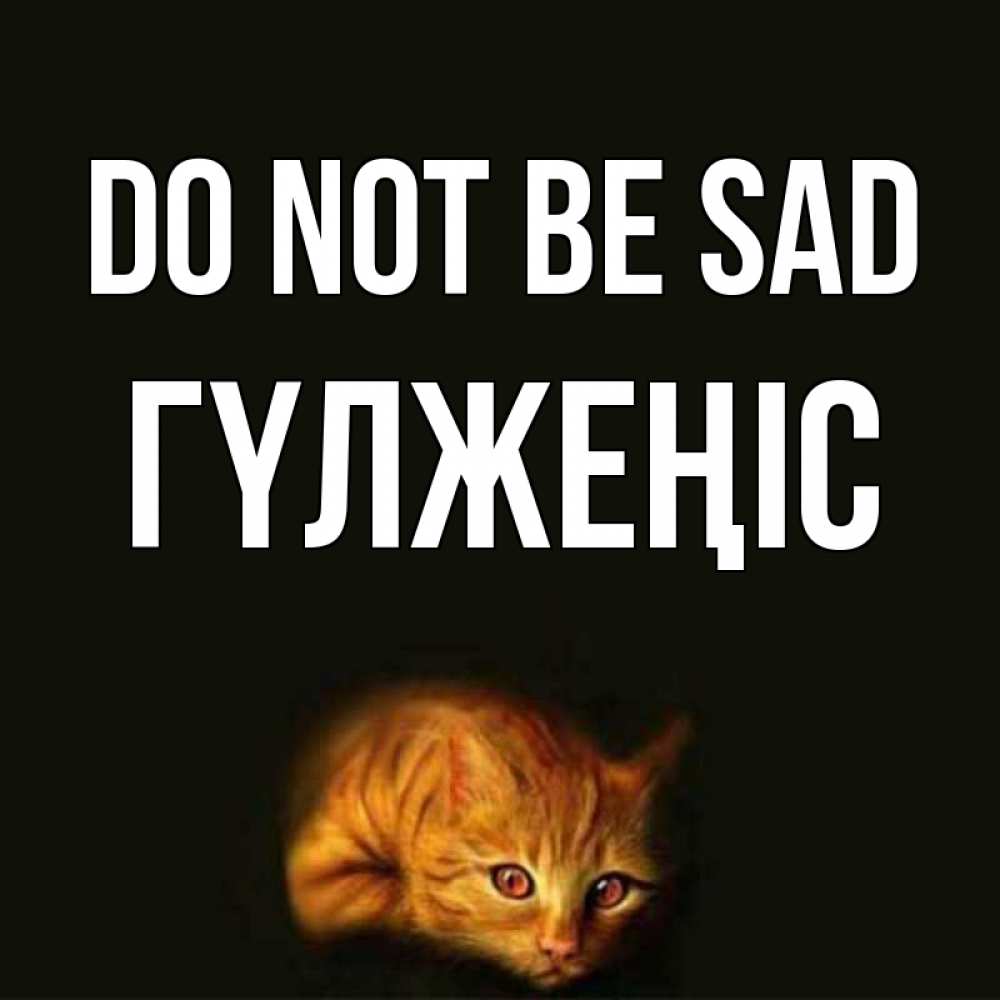 Greetings card с именем, ГҮЛЖЕҢІС Do not be sad лежащий кот в темноте Greetings with text for free download 