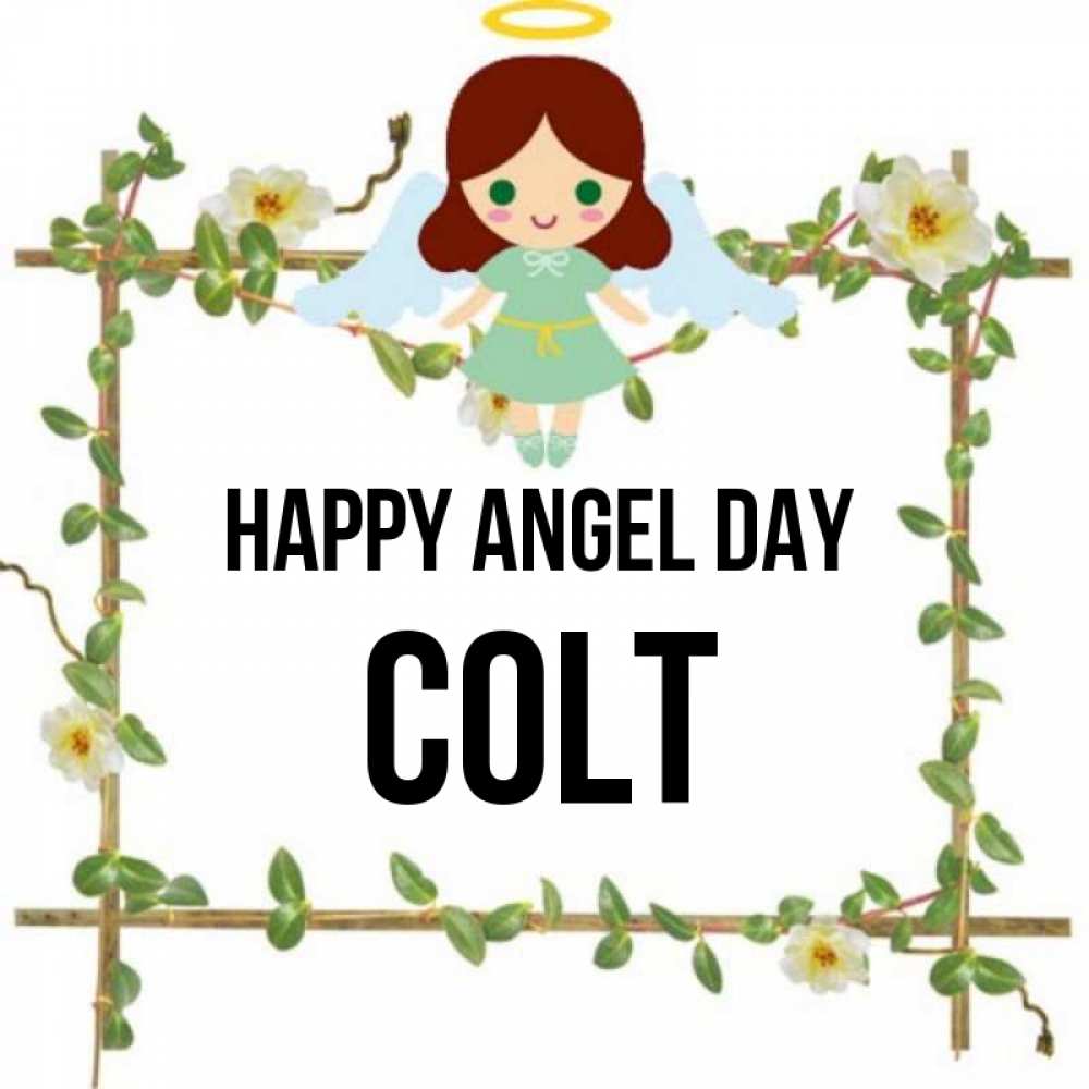 Greetings card с именем, Colt happy angel day Ангел с нимбом Greetings with text for free download 