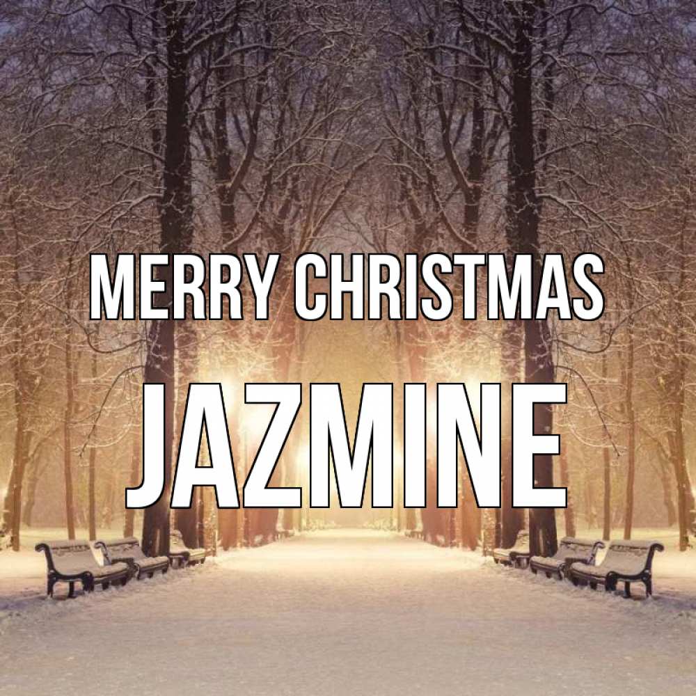 Greetings card с именем, Jazmine Merry Christmas зима, парк, фонарь, лес Greetings with text for free download 
