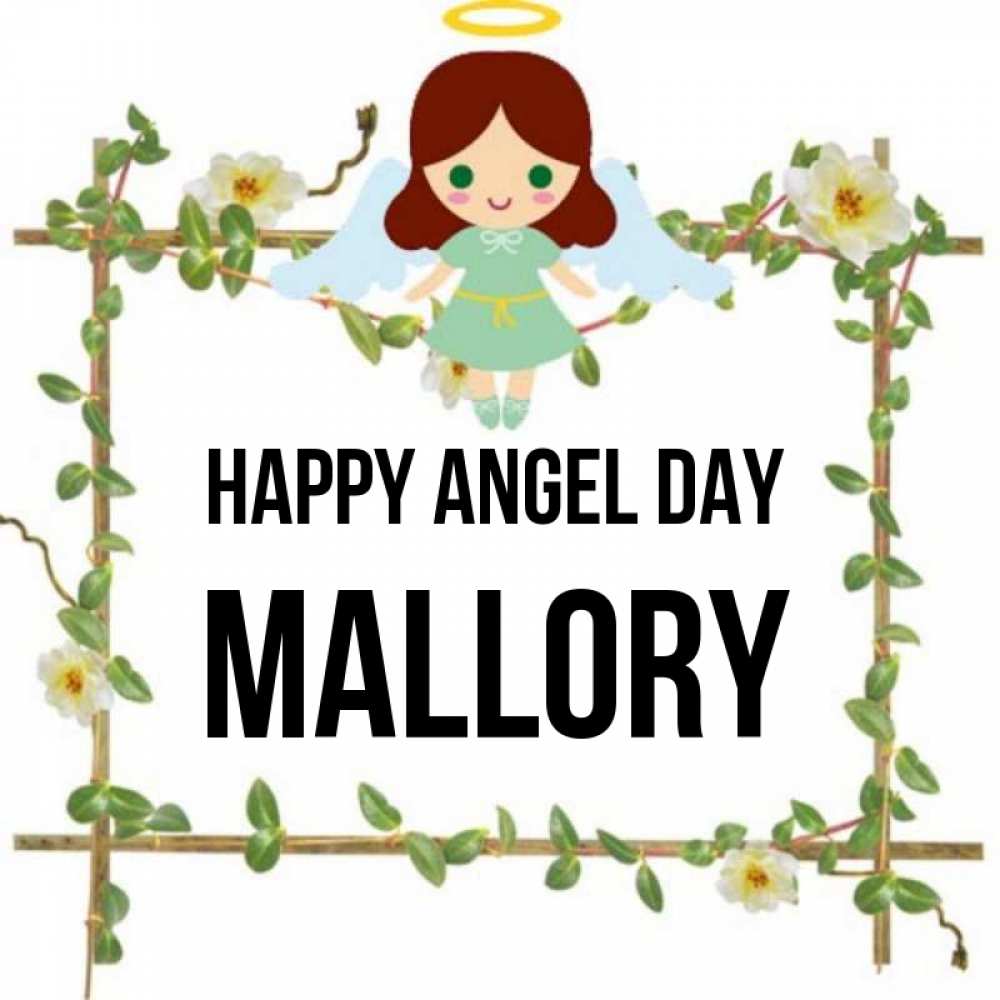 Greetings card с именем, Mallory happy angel day Ангел с нимбом Greetings with text for free download 