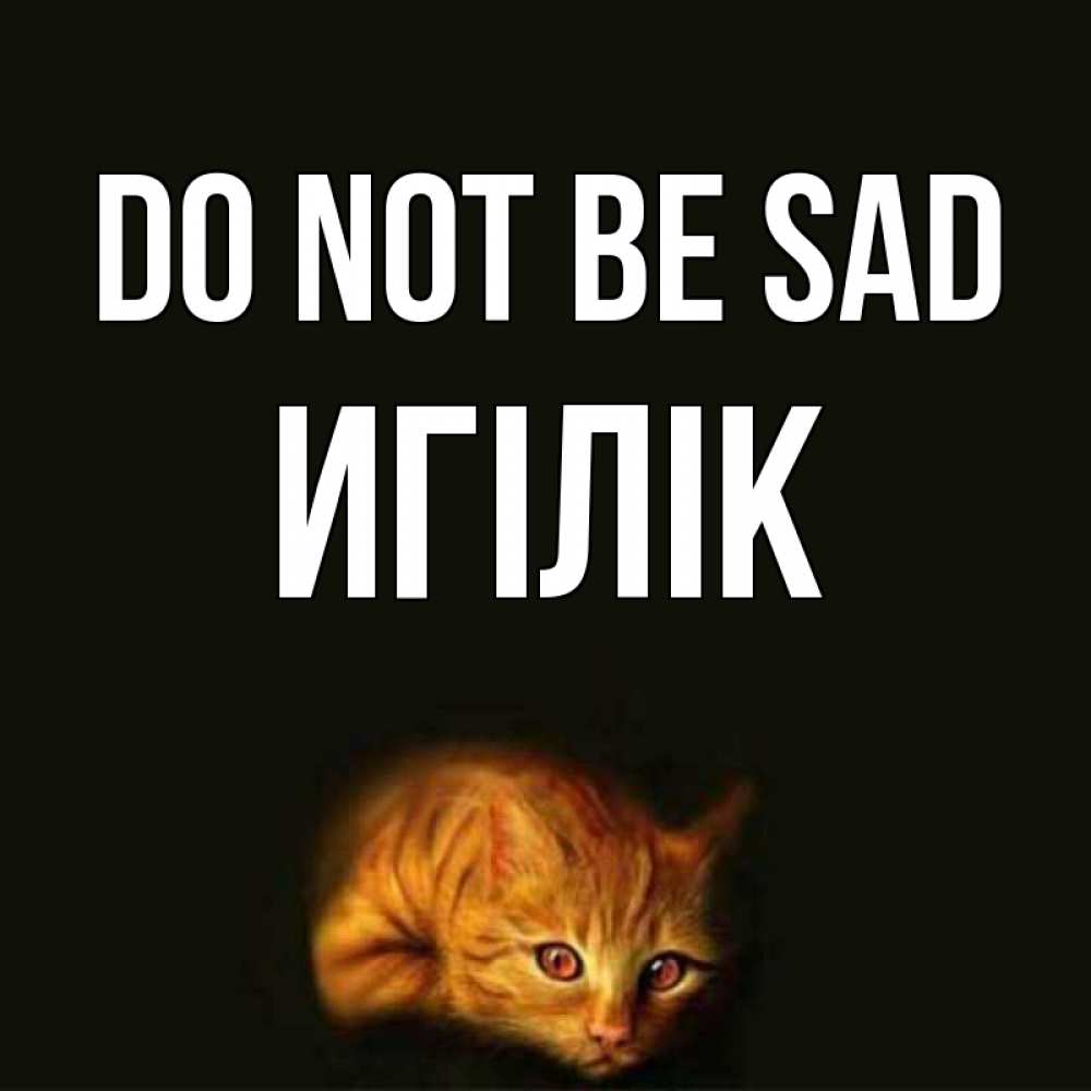 Greetings card с именем, Игілік Do not be sad лежащий кот в темноте Greetings with text for free download 