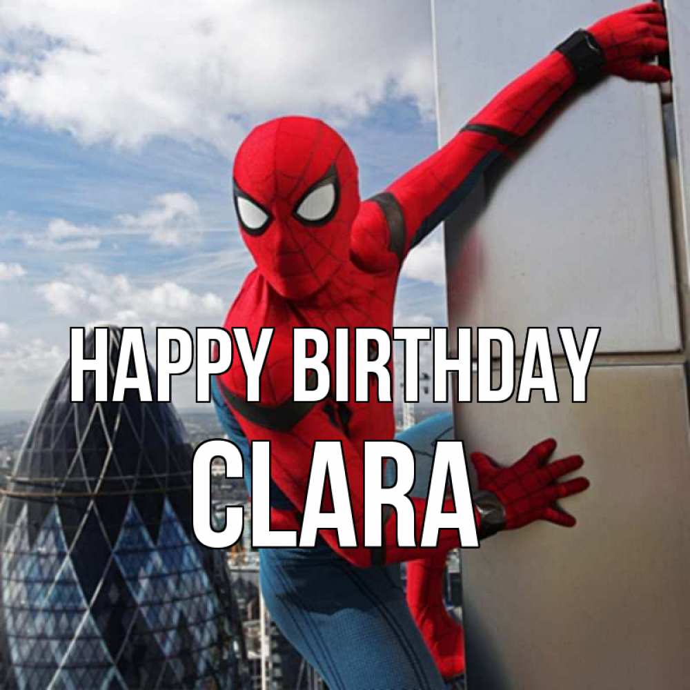 Greetings card с именем, Clara Happy Birthday Марвел Greetings with text for free download 