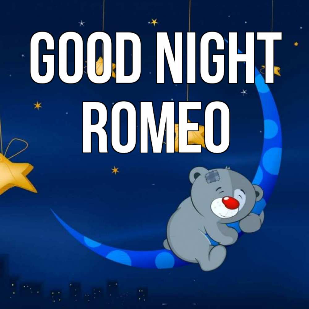 Greetings card с именем, Romeo Good night над городом Greetings with text for free download 