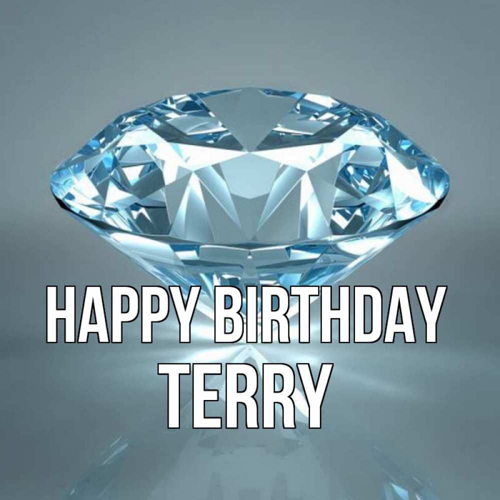 Greetings card с именем, Terry Happy Birthday с бриллиантом голубого цвета Greetings with text for free download 