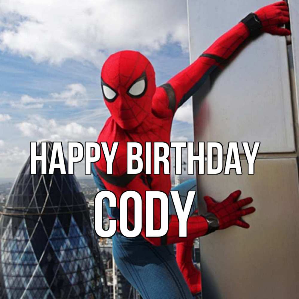 Greetings card с именем, Cody Happy Birthday Марвел Greetings with text for free download 