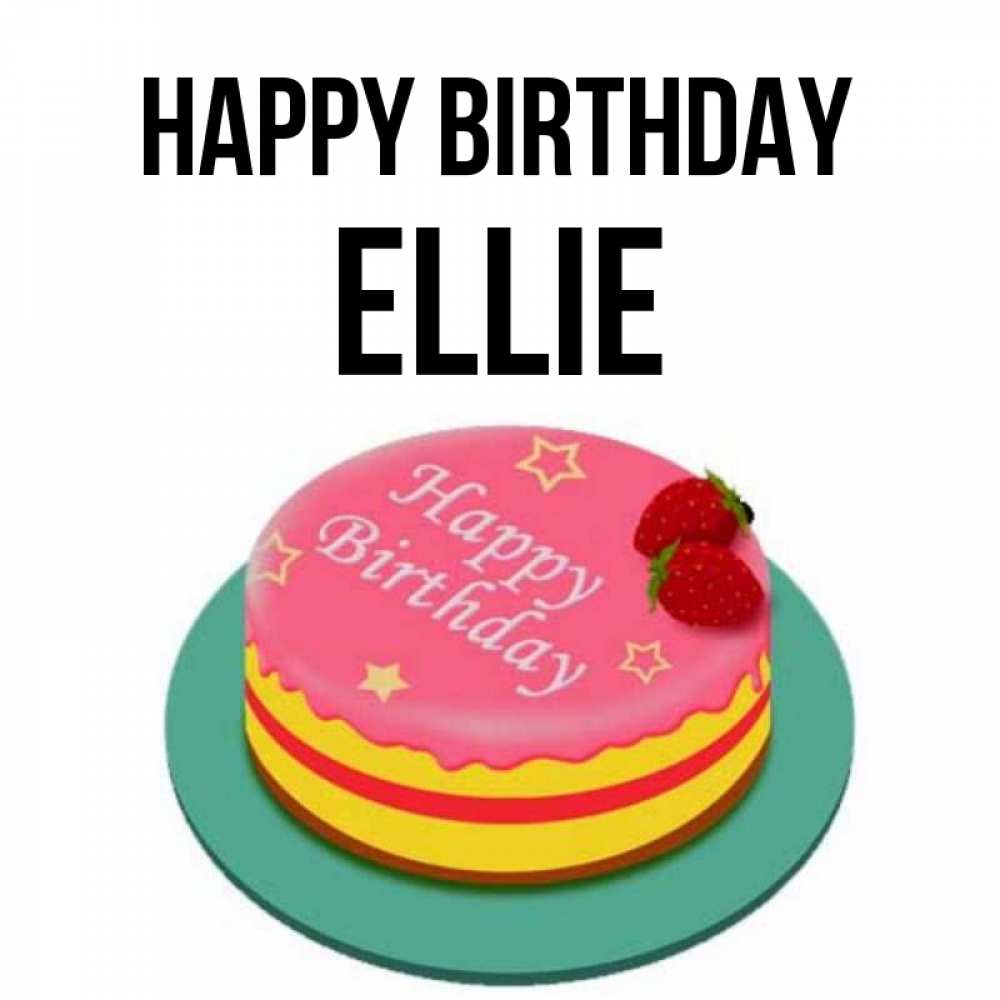 Greetings card с именем, Ellie Happy Birthday торт, клубника, днюха Greetings with text for free download 