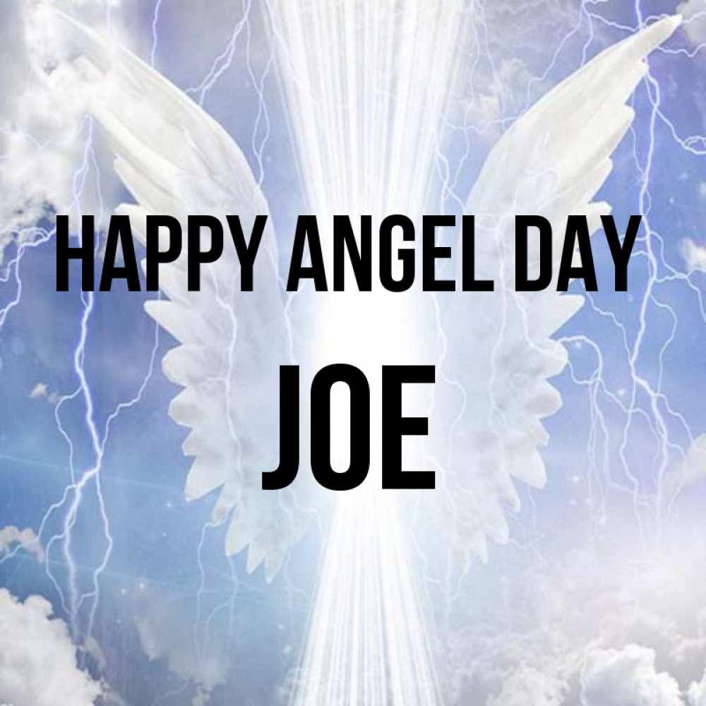 Greetings card с именем, Joe happy angel day молнии на небе и свет Greetings with text for free download 