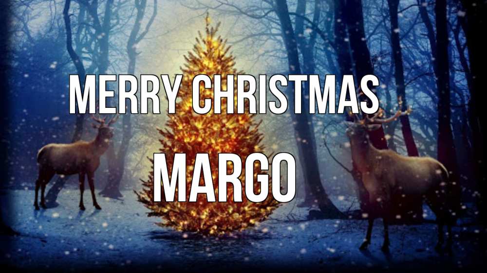 Greetings card с именем, Margo Merry Christmas олени, новогодняя елка Greetings with text for free download 