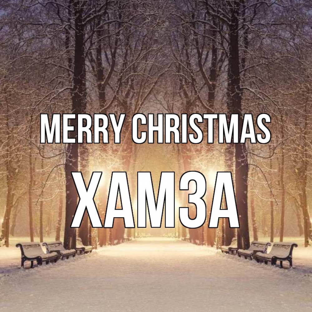 Greetings card с именем, ХАМЗА Merry Christmas зима, парк, фонарь, лес Greetings with text for free download 