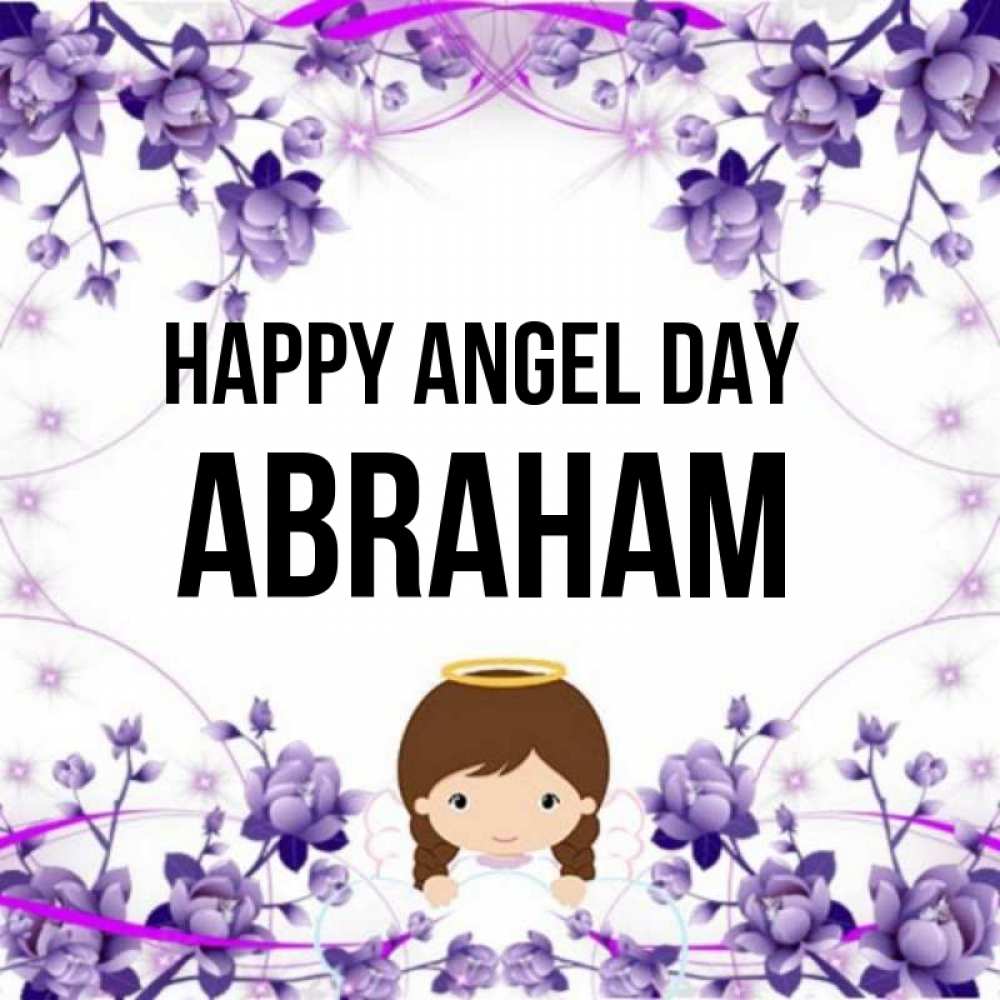 Greetings card с именем, Abraham happy angel day с именинами в рамочке Greetings with text for free download 