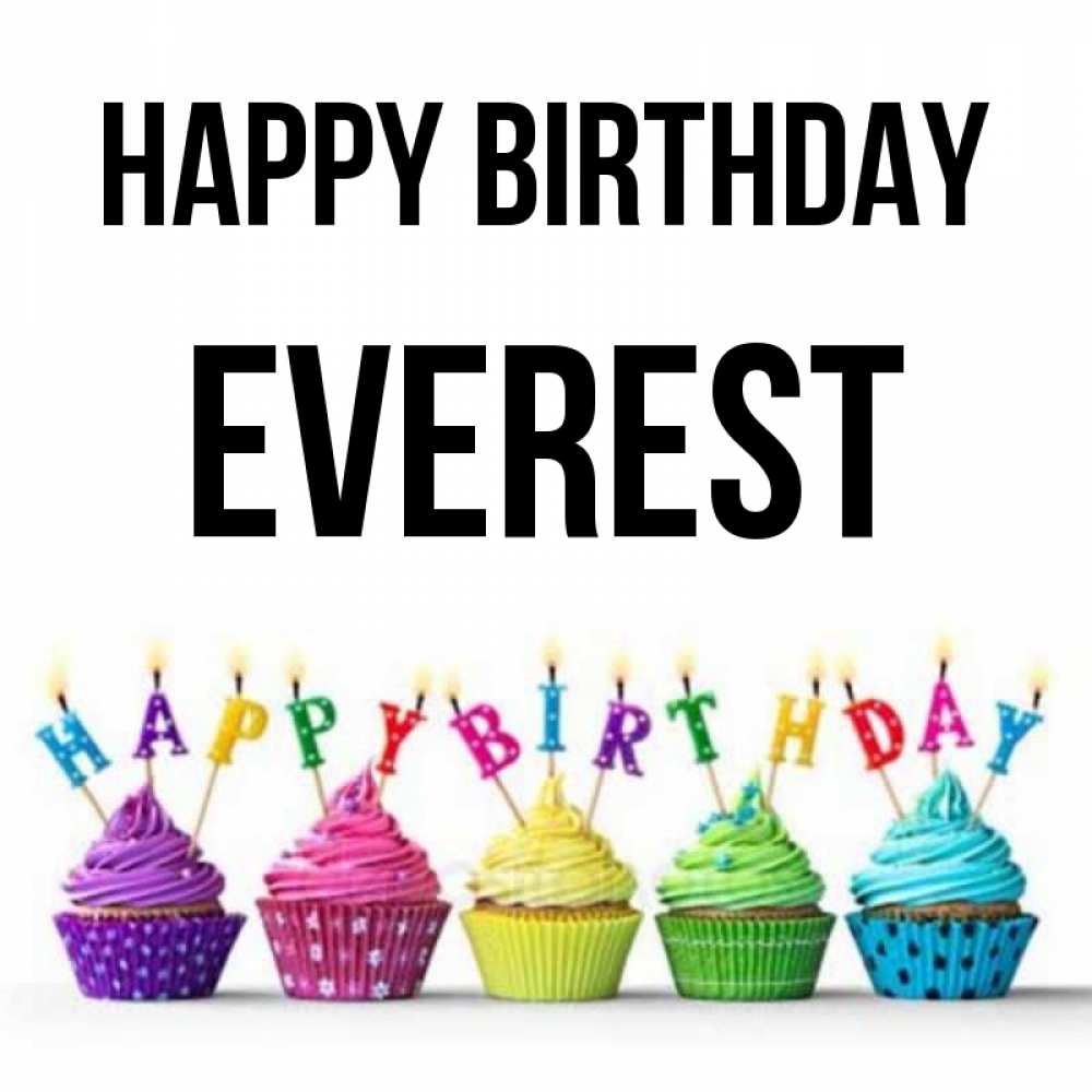 Greetings card с именем, Everest Happy Birthday открытка ко дню рождения с разноцветными вкусняшками Greetings with text for free download 