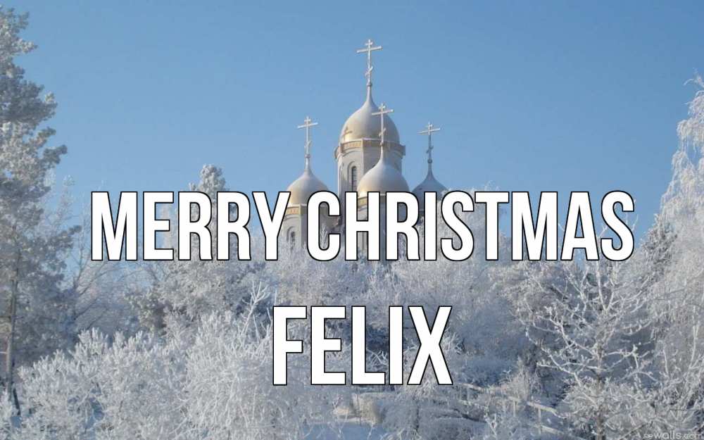 Greetings card с именем, Felix Merry Christmas храм, зима, лес, церковь Greetings with text for free download 
