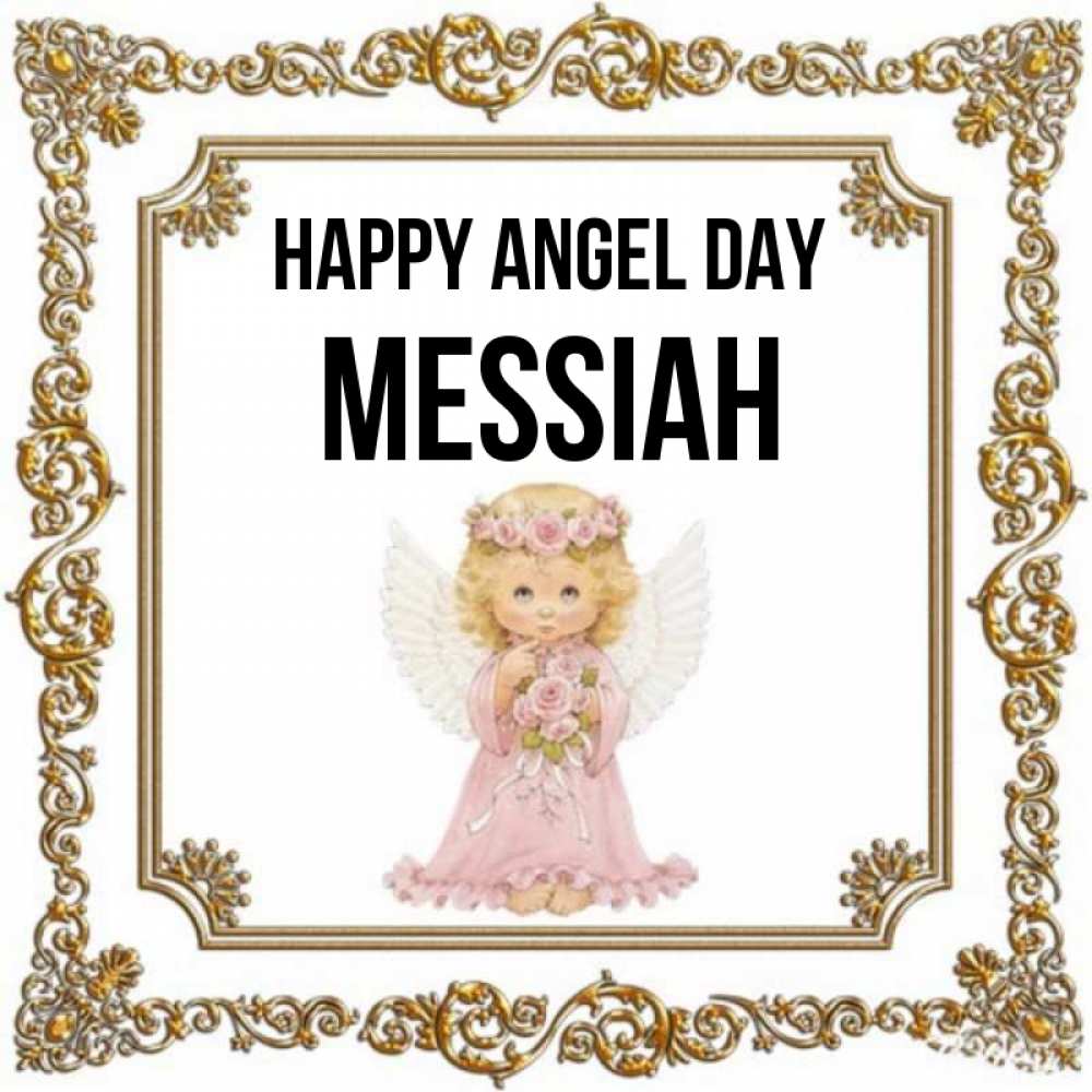 Greetings card с именем, Messiah happy angel day девочка ангел с крыльями и цветами в розовом платье Greetings with text for free download 