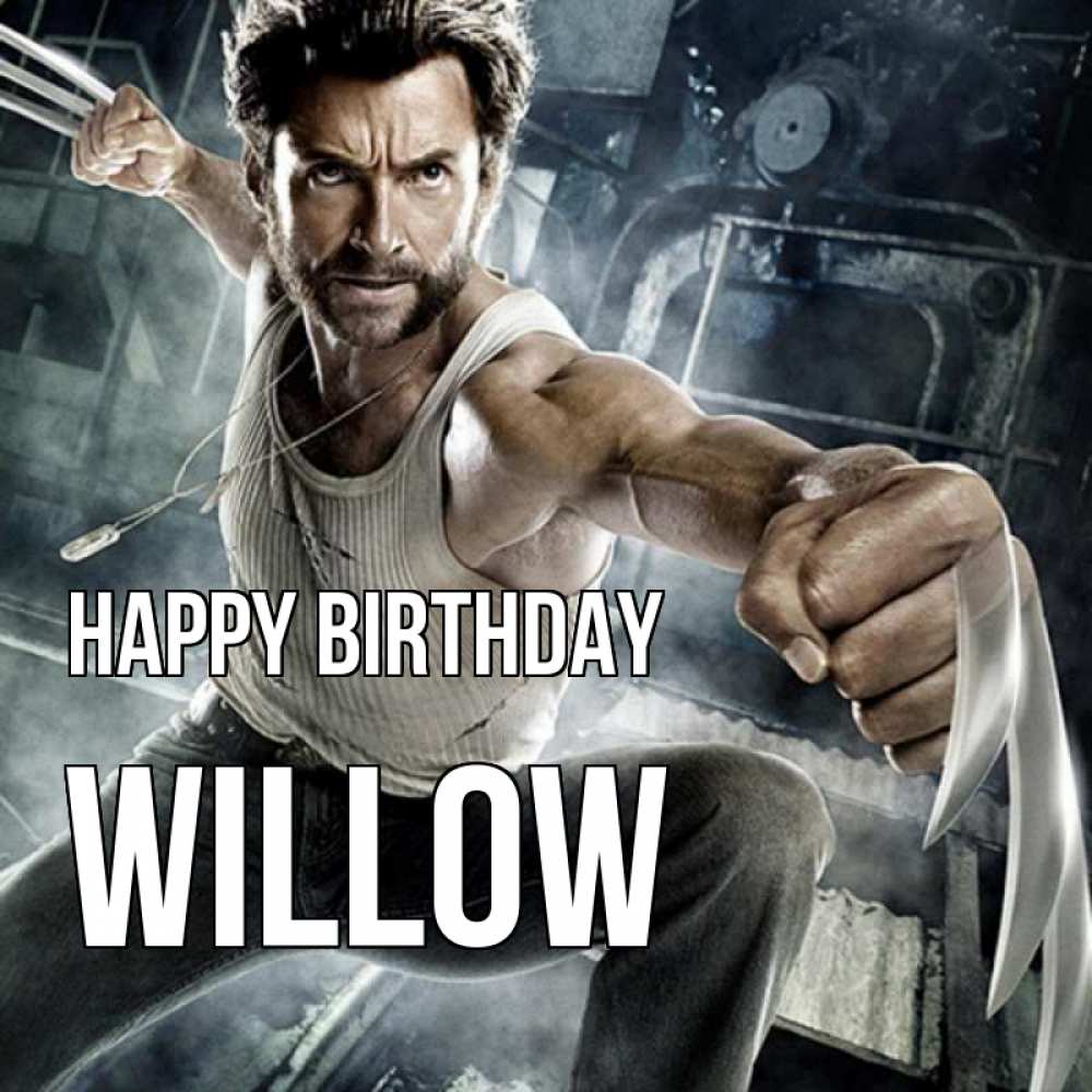 Greetings card с именем, Willow Happy Birthday супергерой в ярости Greetings with text for free download 