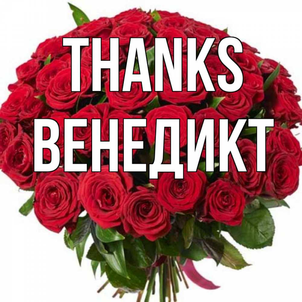 Greetings card с именем, Венедикт Thanks букет красных роз Greetings with text for free download 