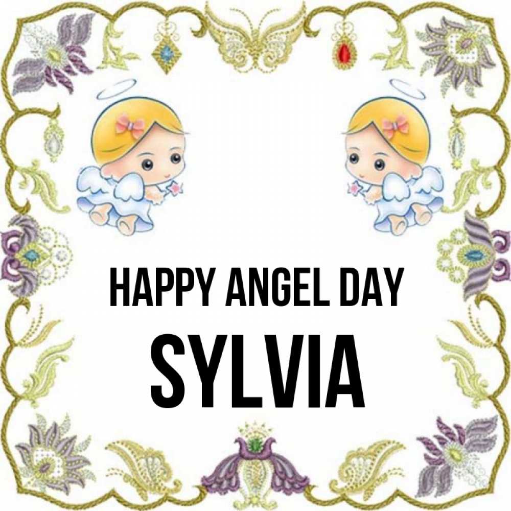 Greetings card с именем, Sylvia happy angel day маленькие ангелы с крылышками Greetings with text for free download 