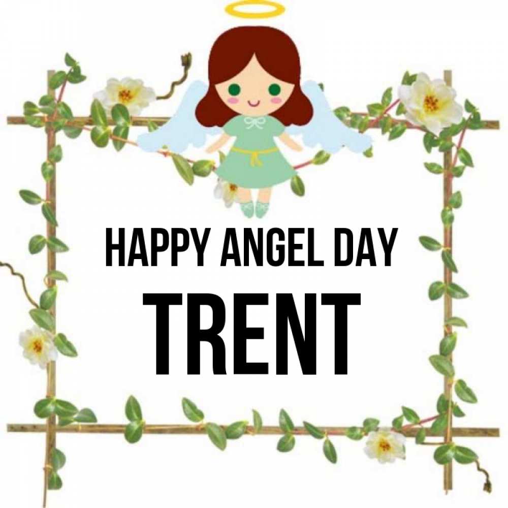 Greetings card с именем, Trent happy angel day Ангел с нимбом Greetings with text for free download 