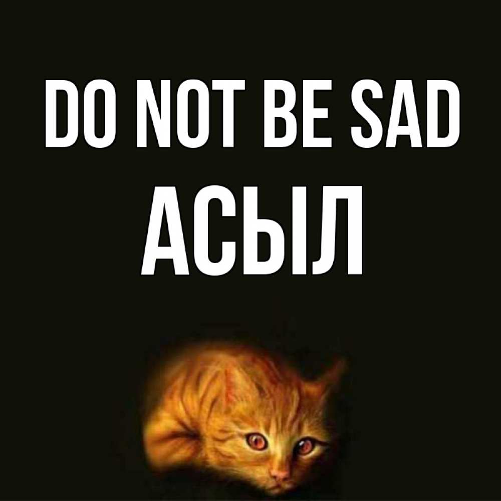 Greetings card с именем, АСЫЛ Do not be sad лежащий кот в темноте Greetings with text for free download 