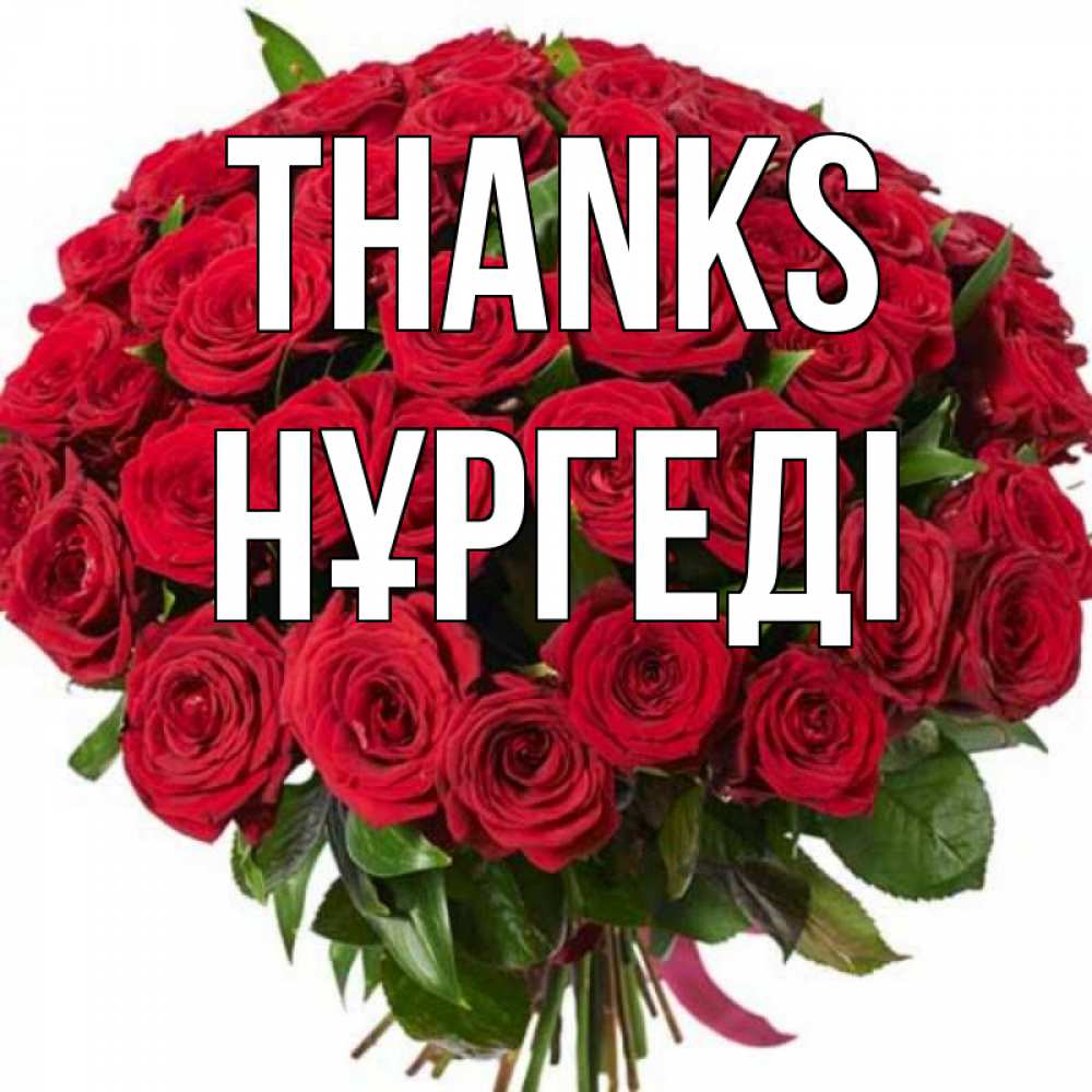 Greetings card с именем, НҰРГЕДІ Thanks букет красных роз Greetings with text for free download 