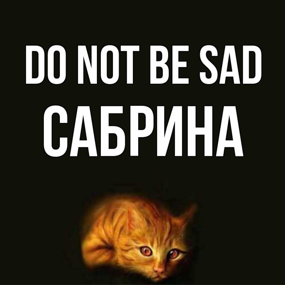 Greetings card с именем, Сабрина Do not be sad лежащий кот в темноте Greetings with text for free download 
