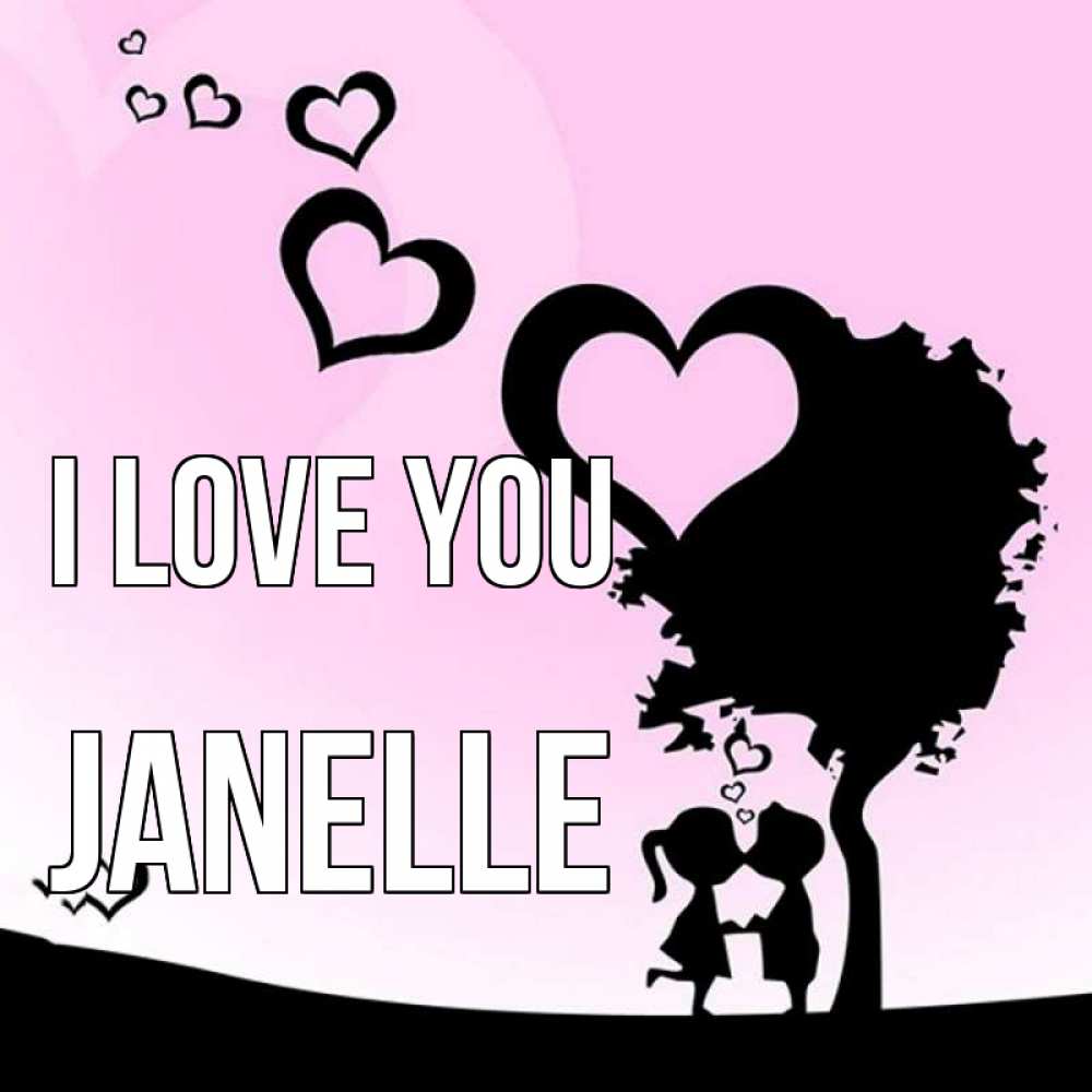 Greetings card с именем, Janelle I love you дерево с сердечками Greetings with text for free download 