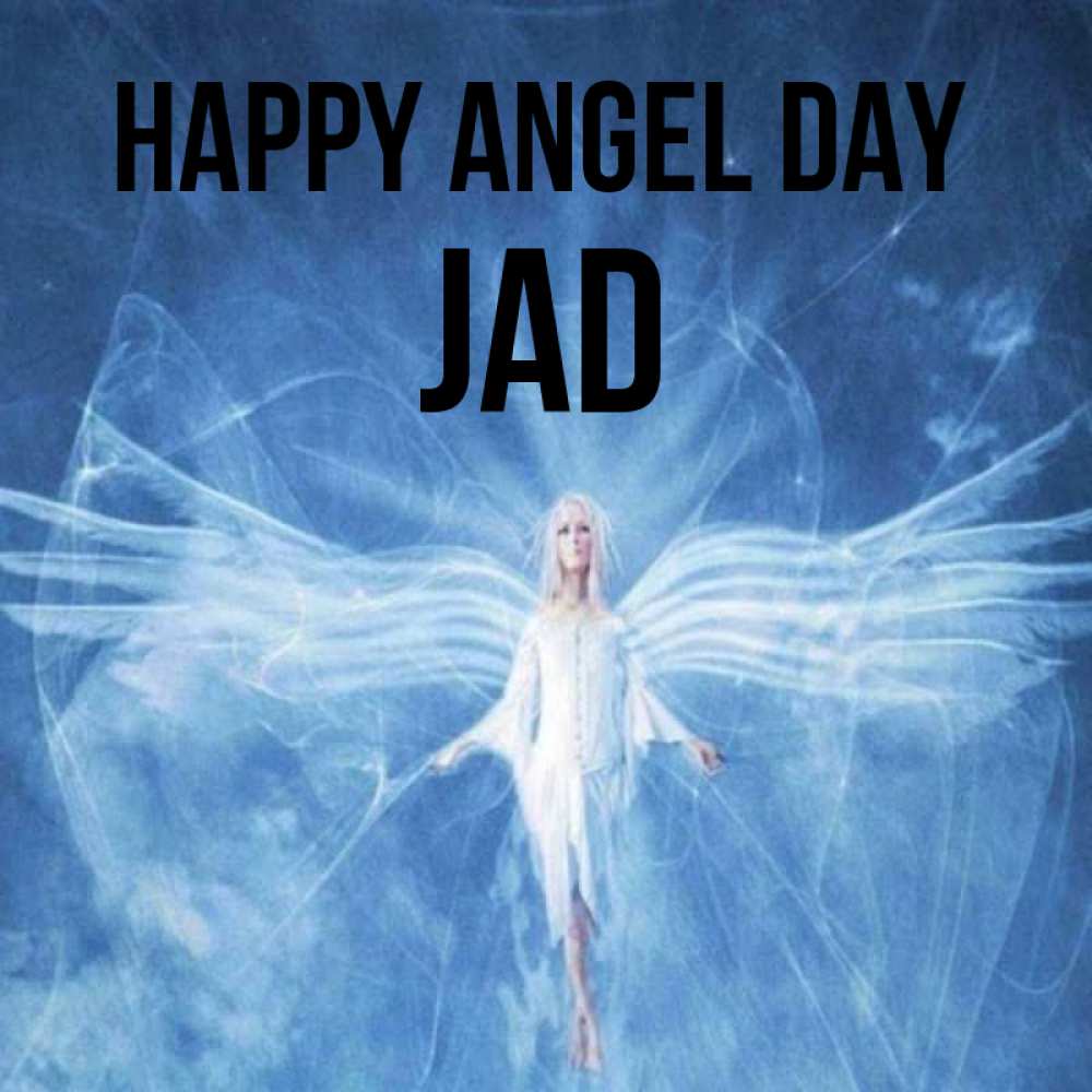 Greetings card с именем, Jad happy angel day голубой фон и крылья как у стрекозы Greetings with text for free download 