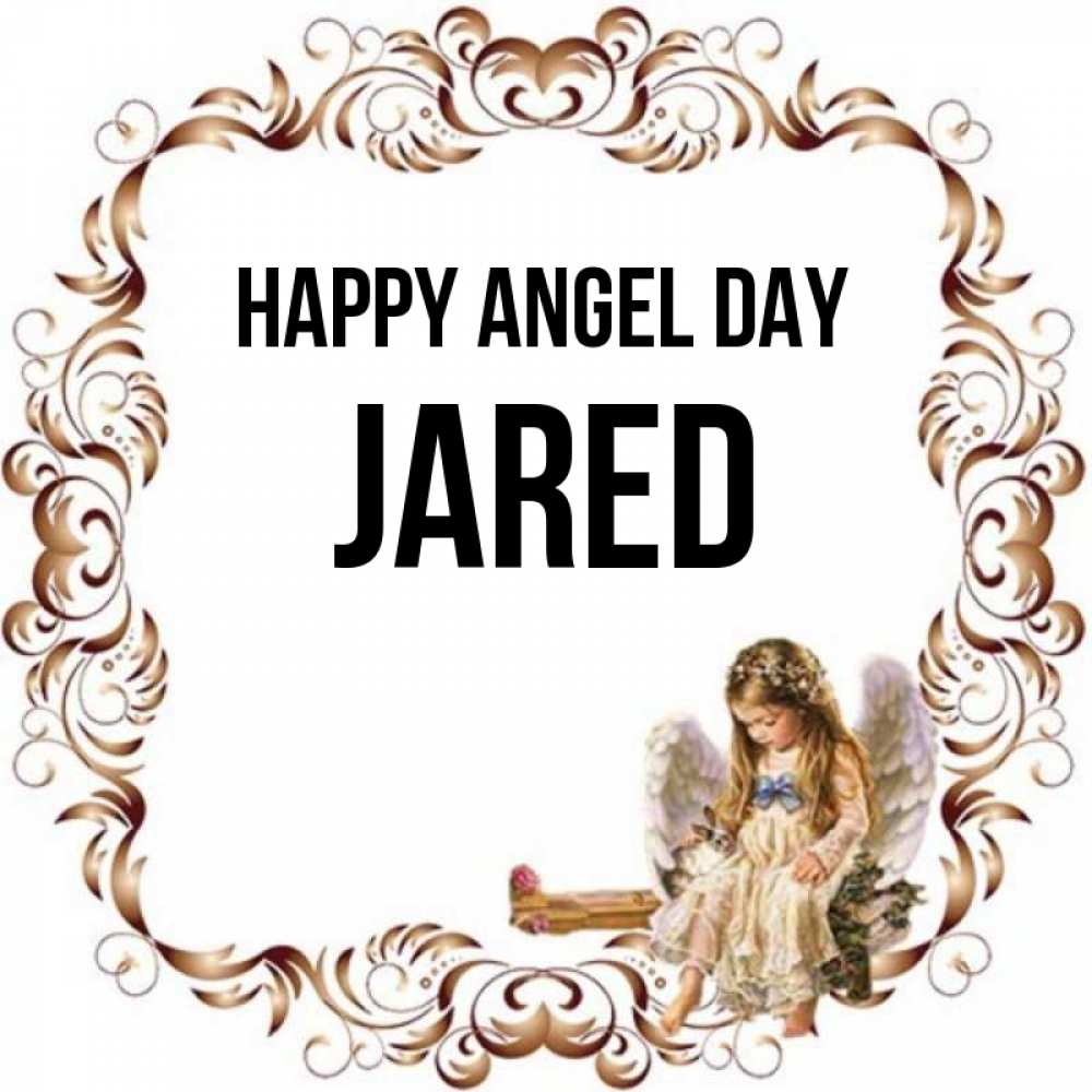 Greetings card с именем, Jared happy angel day рамочка из перьев и ангелочек Greetings with text for free download 
