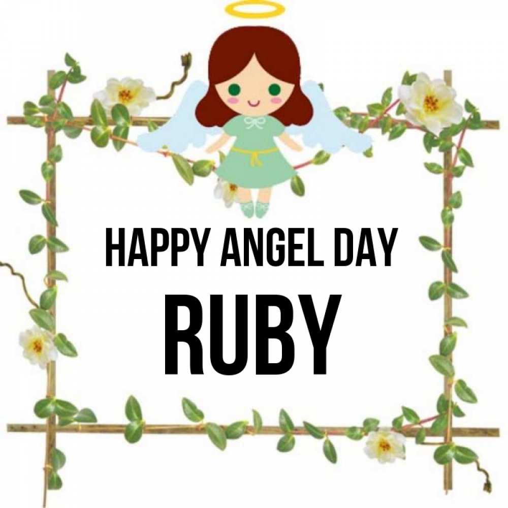 Greetings card с именем, Ruby happy angel day Ангел с нимбом Greetings with text for free download 