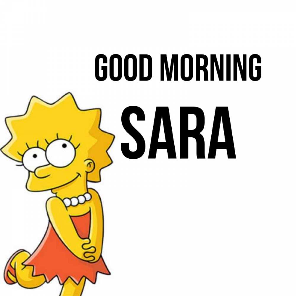 Greetings card с именем, Sara Good morning в платье и ожерелье Greetings with text for free download 