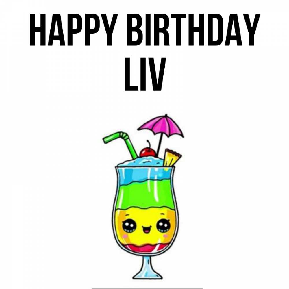 Greetings card с именем, Liv Happy Birthday с зонтиком Greetings with text for free download 