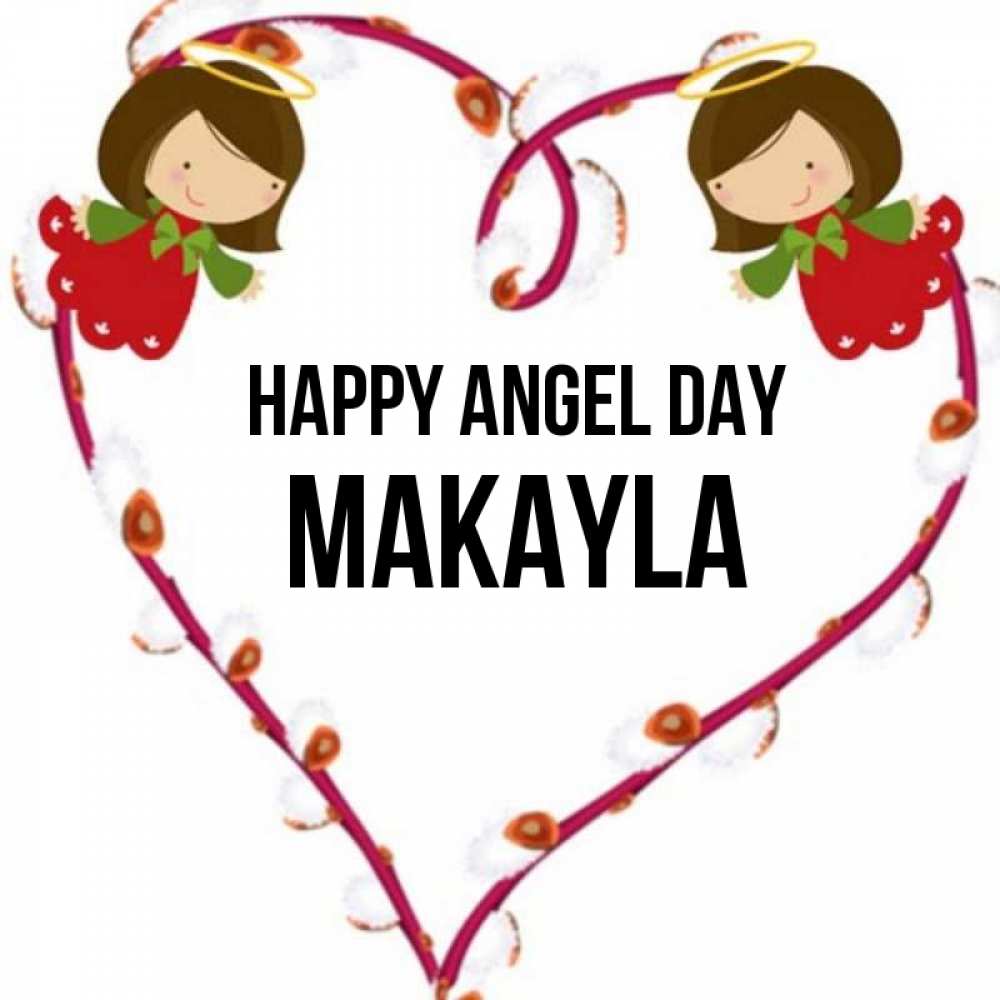Greetings card с именем, Makayla happy angel day рамочка в виде сердца Greetings with text for free download 