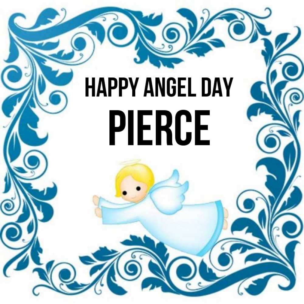 Greetings card с именем, Pierce happy angel day девочка ангел и синяя рамка Greetings with text for free download 