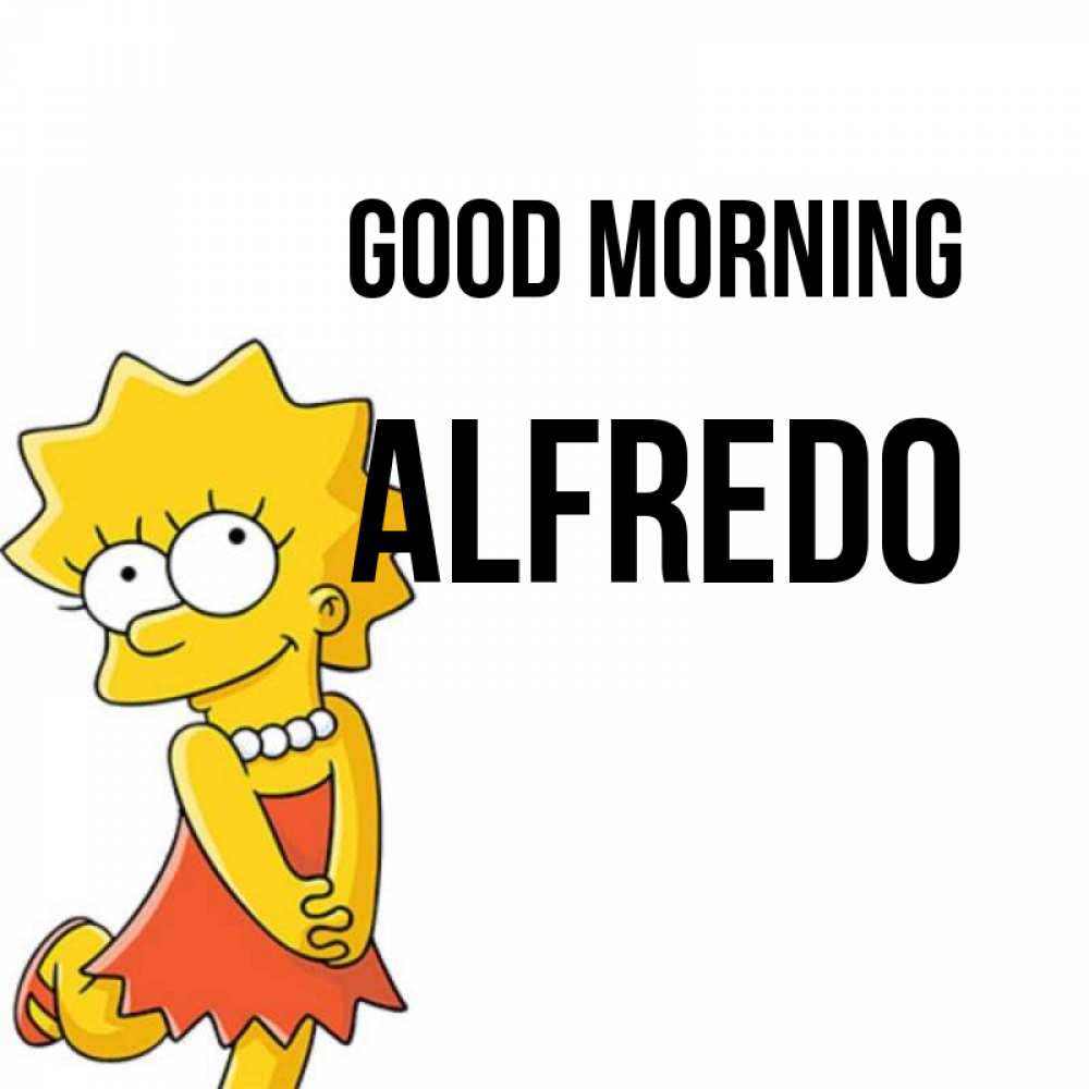 Greetings card с именем, Alfredo Good morning в платье и ожерелье Greetings with text for free download 
